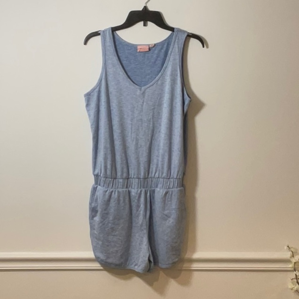 Blue Sleeveless V-Neck Romper with Elastic Waist